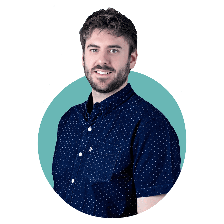 A man in a blue polka dot shirt, created by a freelance web designer.