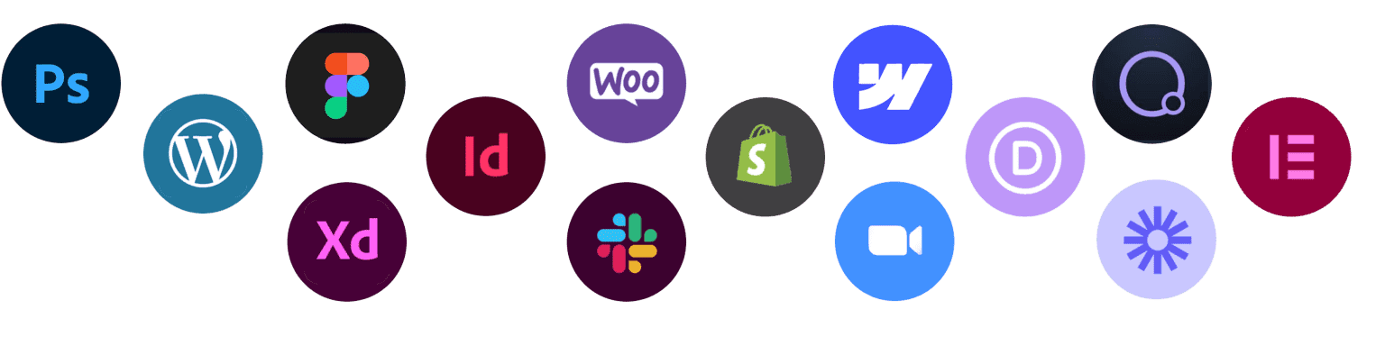 A collection of colorful icons representing various software applications, primarily from adobe's suite and other web development tools.